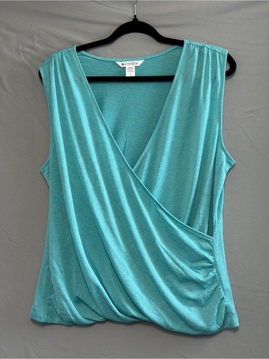 Athleta Tops - Athleta Womens Breezy Wrap Tank Top Size L Gulf Green Yoga Gym Running Ruching